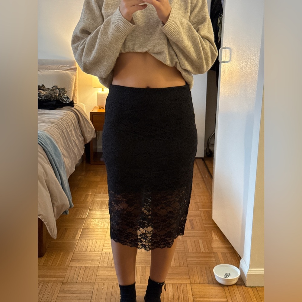 Zara Black Lace Pencil Skirt